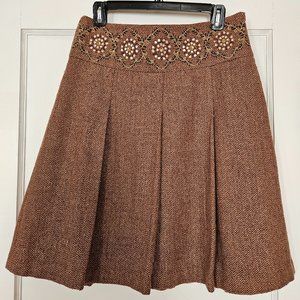 Loft Pleated Herrringbone Embroidered Skirt 4